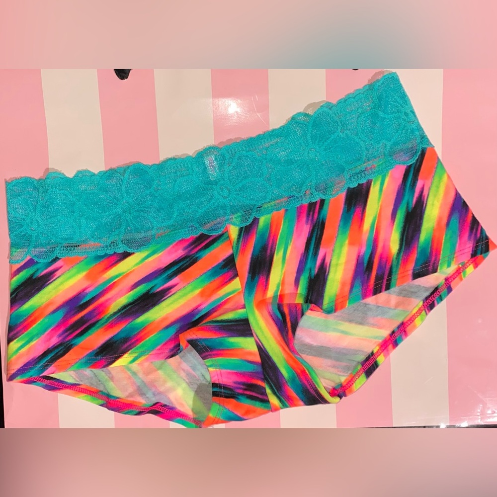 Victoria’s Secret PINK panties lace boyshort low rise panty pink neon print